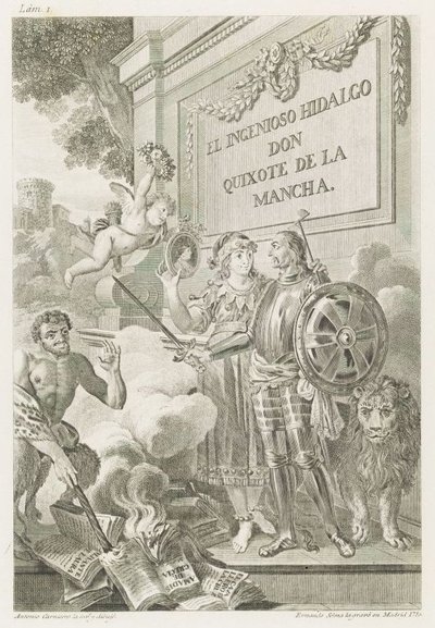 Portret van Miguel de Cervantes Saavedra frontispice van de serie El Ingenioso Hidalgo Don Quixote de la Mancha door Manuel Salvador Carmona